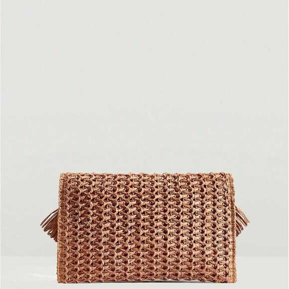 Women's Woven Straw Envelope Beach Clutch Handbag Fringe Trim Casual Bag - Picture 2 of 6